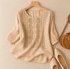 Women's Embroidered Relaxed Blouse in Beige