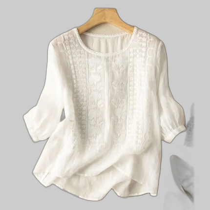 Women's Embroidered Relaxed Blouse in White