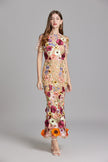 Beige mesh colorful floral appliqué mermaid gown - second front view