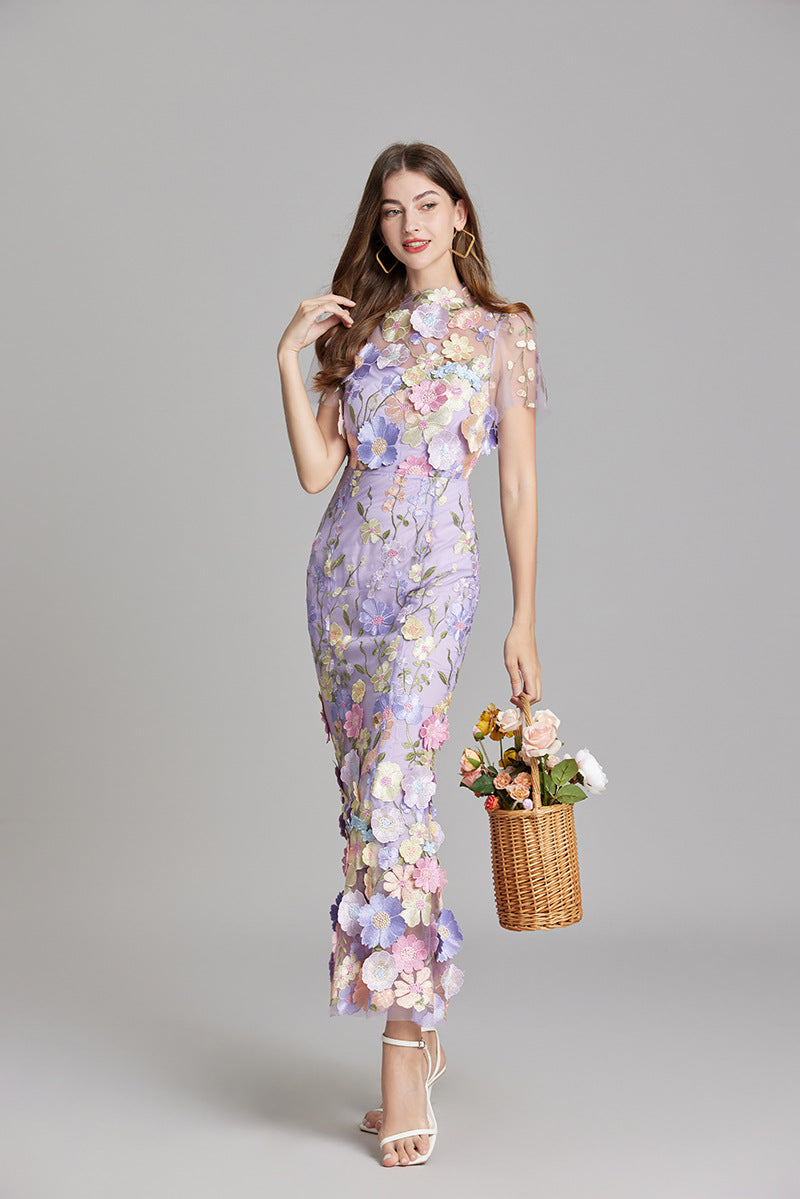 Women's Floral Embroidered Dress Maxi