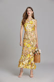 Yellow 3D sunflower appliqué mermaid evening gown - second front view