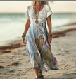 Woman wearing a heart print dress