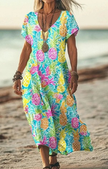 Woman wearing a pineapple print dress