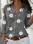 Women's Floral Summer Blouse Long Sleeve in Gray Floral