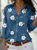 Women's Floral Summer Blouse Long Sleeve in Blue Floral