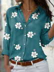 Women's Floral Summer Blouse Long Sleeve in Green Floral