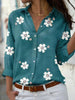 Women's Floral Summer Blouse Long Sleeve in Green Floral