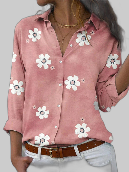 Women's Floral Summer Blouse Long Sleeve in Pink Floral