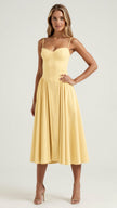 Women's Formal Evening Dress Midi in Yellow – front view