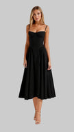 Women's Formal Evening Dress Midi in Black – front view