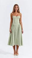 Women's Formal Evening Dress Midi in Mint Green – front view