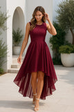 Women's High Low Wedding Guest Dress Midi - Wine Red