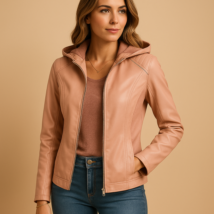 Women's Hooded Faux Leather Jacket