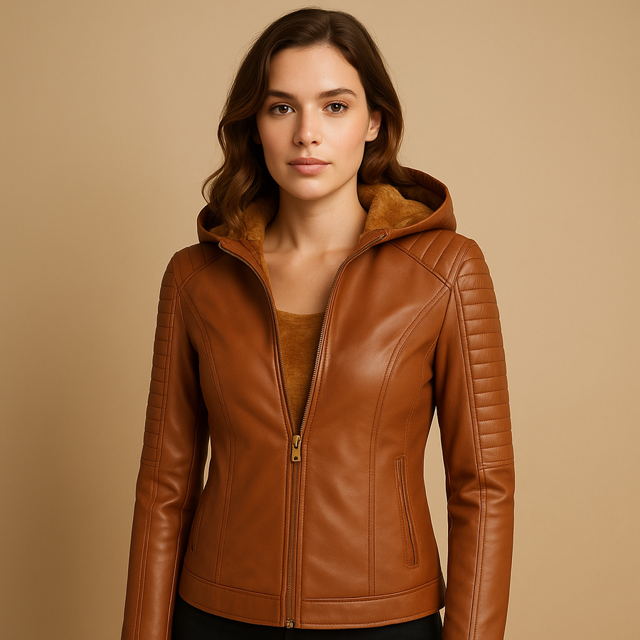 Women's Hooded Faux Leather Jacket