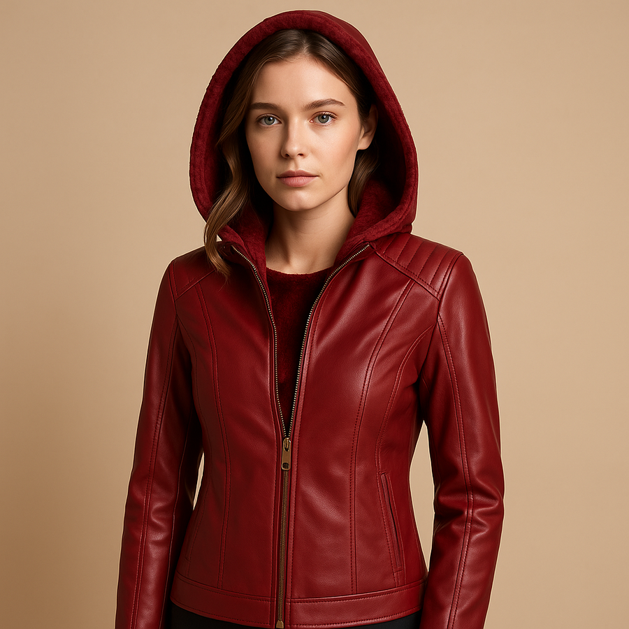 Women's Hooded Faux Leather Jacket