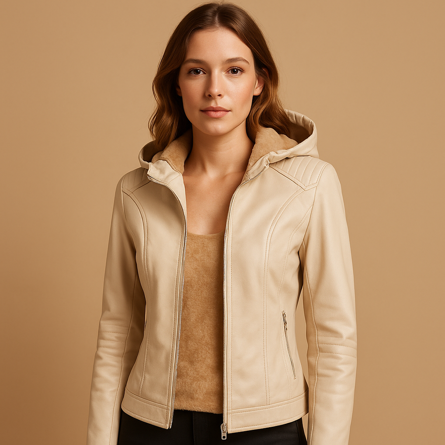 Women's Hooded Faux Leather Jacket