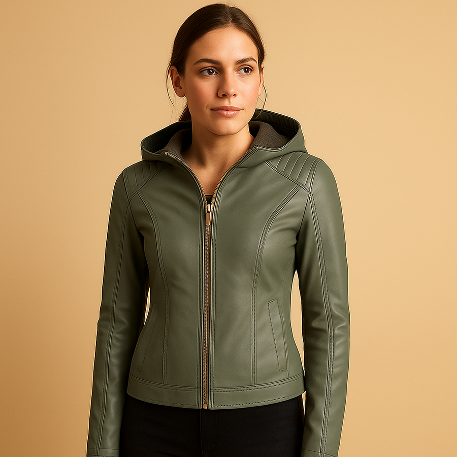 Women's Hooded Faux Leather Jacket