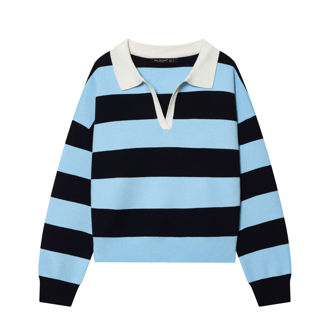 Women's Knit Sweater Striped Collared