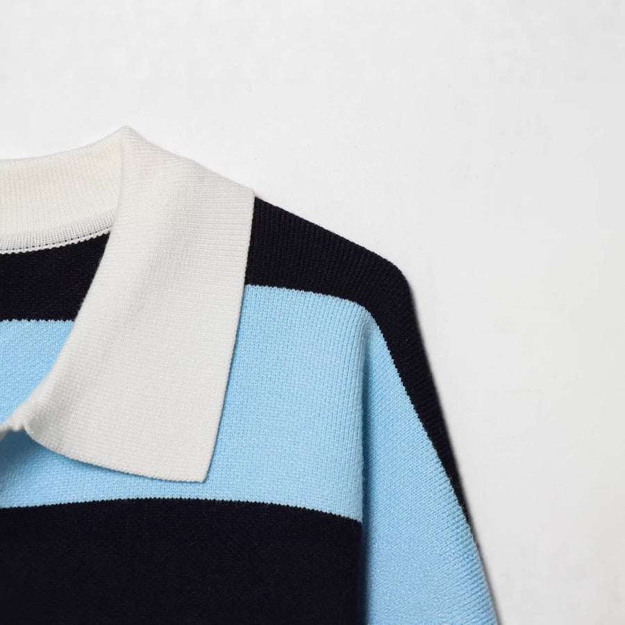 Women's Knit Sweater Striped Collared