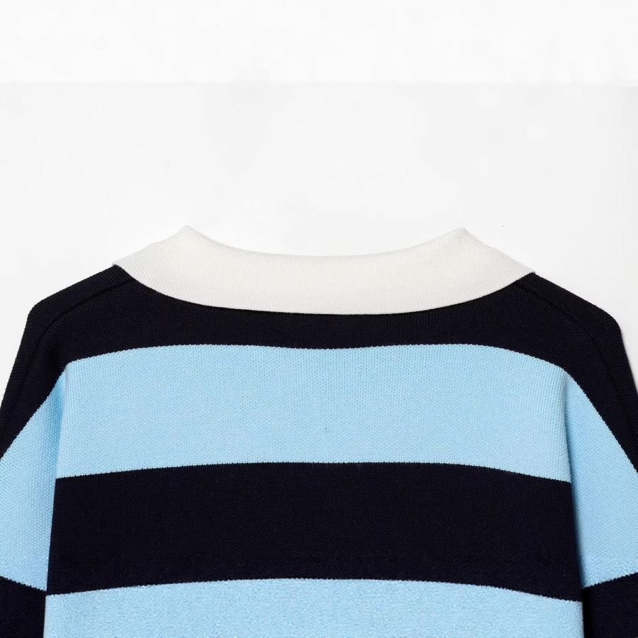 Women's Knit Sweater Striped Collared