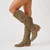 Women's Leather Winter Boots Non Slip - Dark Green