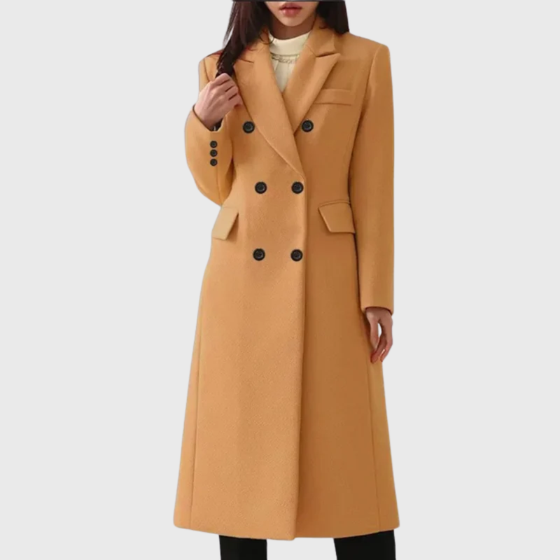 Women's Long Coat Wool Double Breasted Maxi – Brown