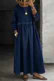 Women's Long Sleeve Smock Dress Maxi - Navy