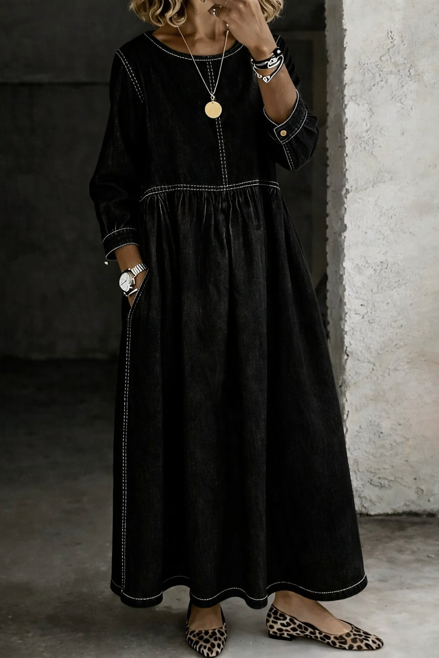 Women's Long Sleeve Smock Dress Maxi