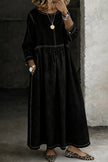 Women's Long Sleeve Smock Dress Maxi - Black