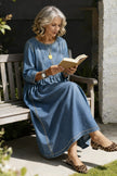 Women's Long Sleeve Smock Dress Maxi - Blue lifestyle