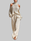 Women's Off Shoulder Casual Set 2 Piece - Beige