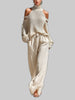 Women's Off Shoulder Casual Set 2 Piece - Beige