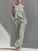 Women's Off Shoulder Casual Set 2 Piece - Grey