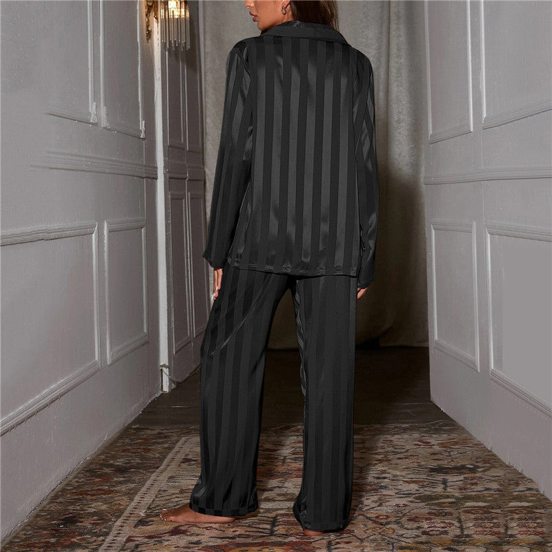 Women's Pajama Set Satin Striped Button Front