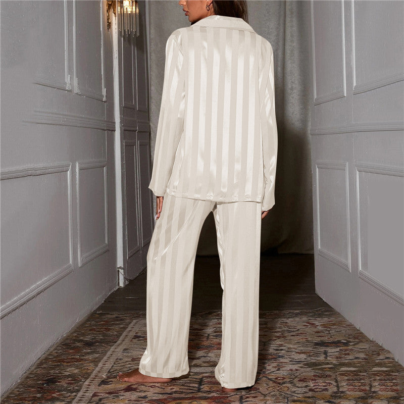Women's Pajama Set Satin Striped Button Front