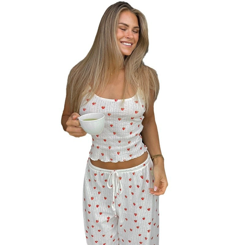 Women's Pajama Set Strawberry Print Crop Top