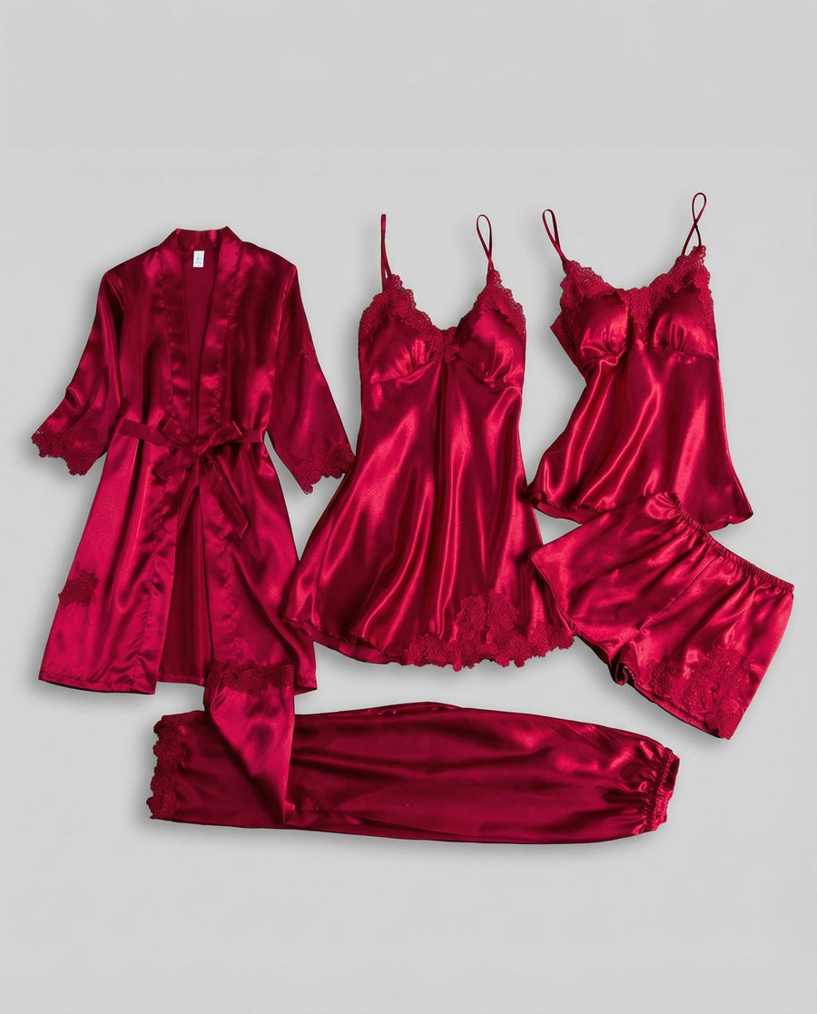Women's Pajama Set Wrap Front Robe Trim Pants