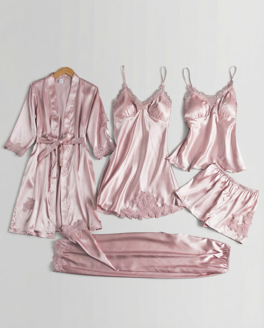 Women's Pajama Set Wrap Front Robe Trim Pants