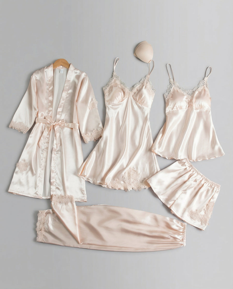 Women's Pajama Set Wrap Front Robe Trim Pants