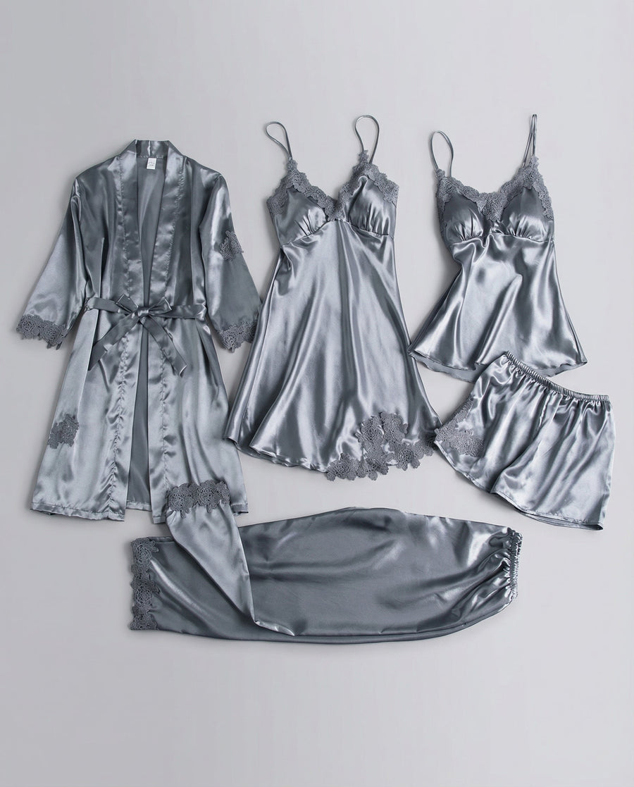 Women's Pajama Set Wrap Front Robe Trim Pants