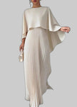 Women's Pleated Cape Wedding Guest Dress Maxi - Beige