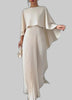 Women's Pleated Cape Wedding Guest Dress Maxi - Beige