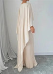 Women's Pleated Cape Wedding Guest Dress Maxi - Beige back