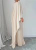 Women's Pleated Cape Wedding Guest Dress Maxi - Beige back