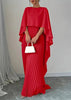 Women's Pleated Cape Wedding Guest Dress Maxi - Red