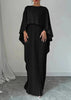 Women's Pleated Cape Wedding Guest Dress Maxi - Black