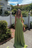 Women's Pleated Evening Dress Maxi in Green - Outdoor casual setting