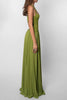 Women's Pleated Evening Dress Maxi in Green - Close-up of pleated skirt and corset bodice