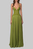 Women's Pleated Evening Dress Maxi in Green - Front view