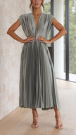 Women's Pleated Wedding Guest Dress Midi - Grey
